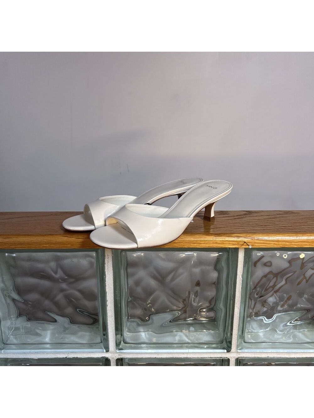 MNG White Kitten Heel Mule Sandals Size 38
